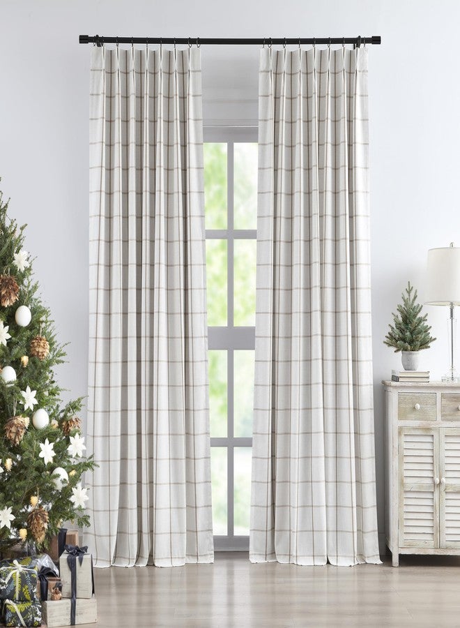 Vision Home Flax Linen Plaid Pinch Pleated Full Blackout Curtains Checkered Thermal Insulated Window Panels 90 inch for Bedroom Living Room Darkening Rustic Pinch Pleat Drapes with Hooks 40" Wx90 Lx2 - Image 1
